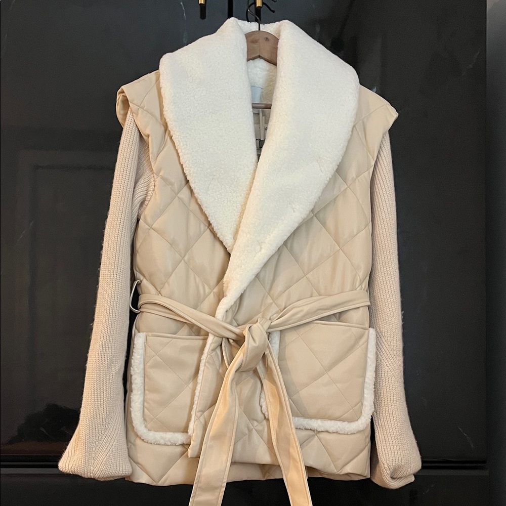 Jonathan Simkhai Cream Quilted Vest with Belt